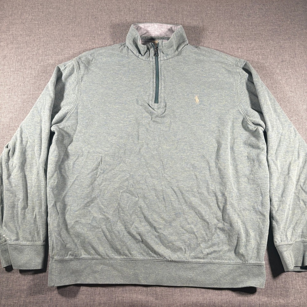 Polo Ralph Lauren Pullover Mens XL Blue Green Heathered Quarter Zip Pony Logo